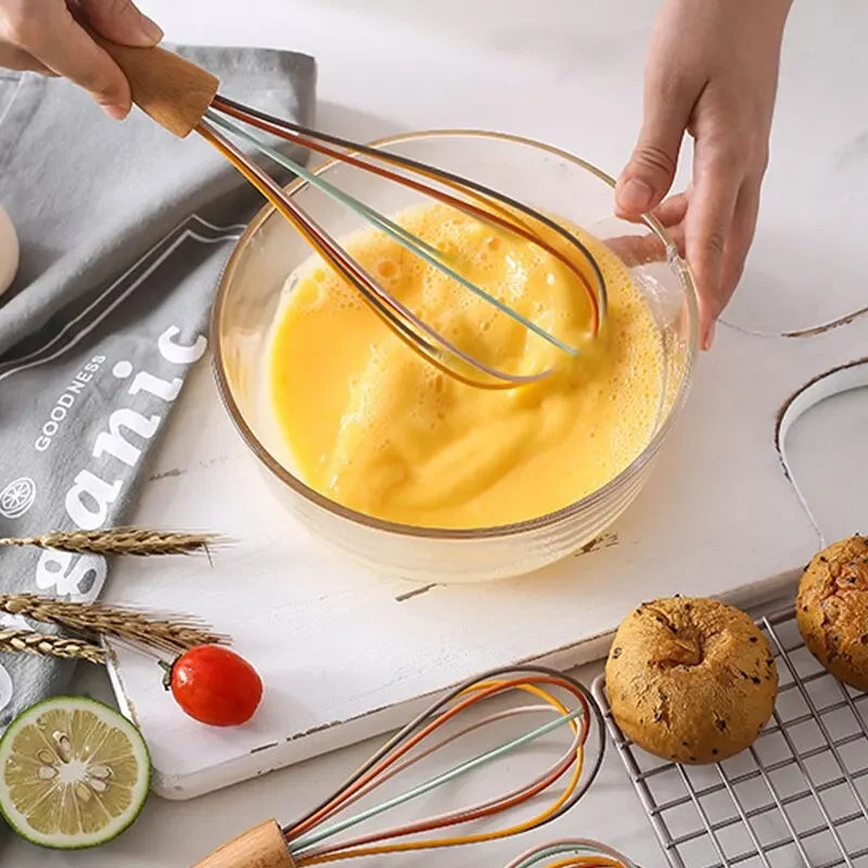 EcoChef™ Beech Handle Semi-Automatic Stainless Steel Whisk