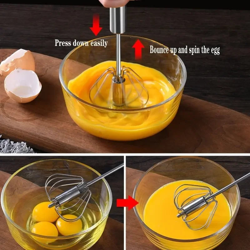 EcoChef™ Beech Handle Semi-Automatic Stainless Steel Whisk