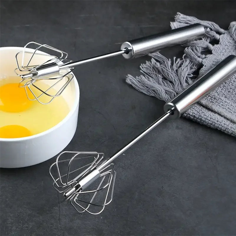 EcoChef™ Beech Handle Semi-Automatic Stainless Steel Whisk