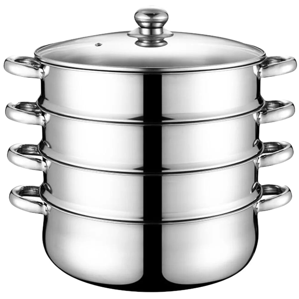 Pentola a vapore in acciaio inox, cottura a vapore, zuppa, pentole, cibo a vapore, brodo, verdure, set, vaporiere, pentole, pentola a vapore, coperchio a livelli