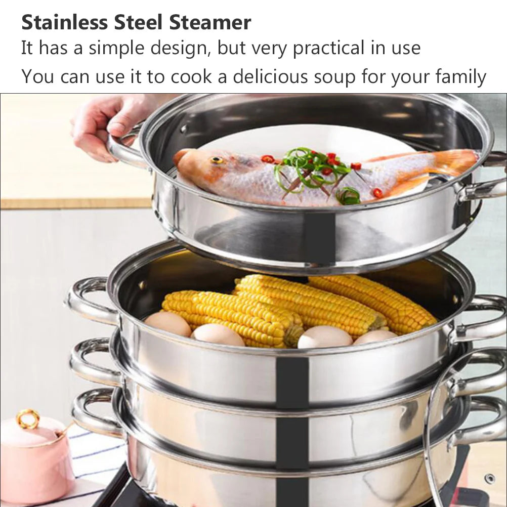 Pentola a vapore in acciaio inox, cottura a vapore, zuppa, pentole, cibo a vapore, brodo, verdure, set, vaporiere, pentole, pentola a vapore, coperchio a livelli