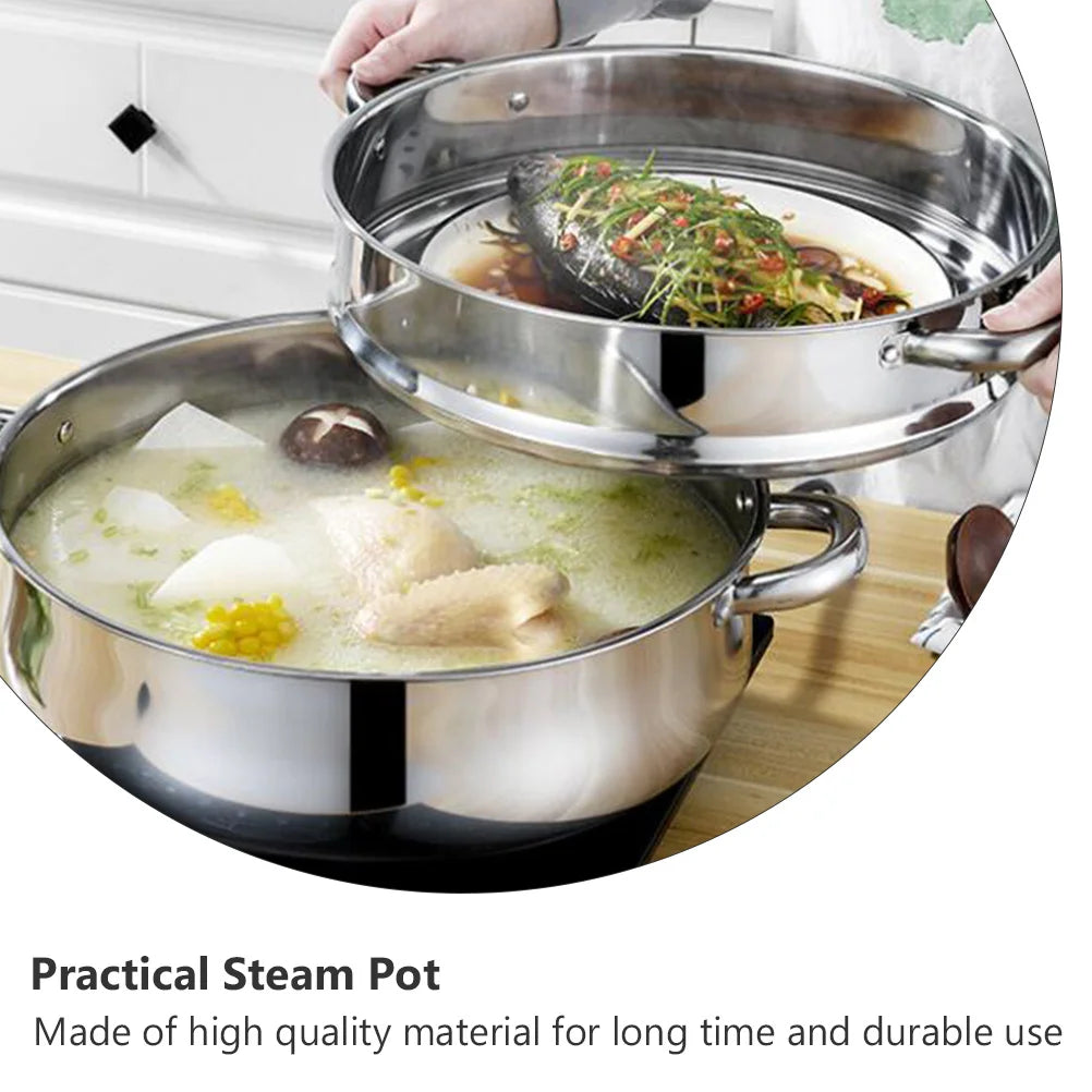 Pentola a vapore in acciaio inox, cottura a vapore, zuppa, pentole, cibo a vapore, brodo, verdure, set, vaporiere, pentole, pentola a vapore, coperchio a livelli