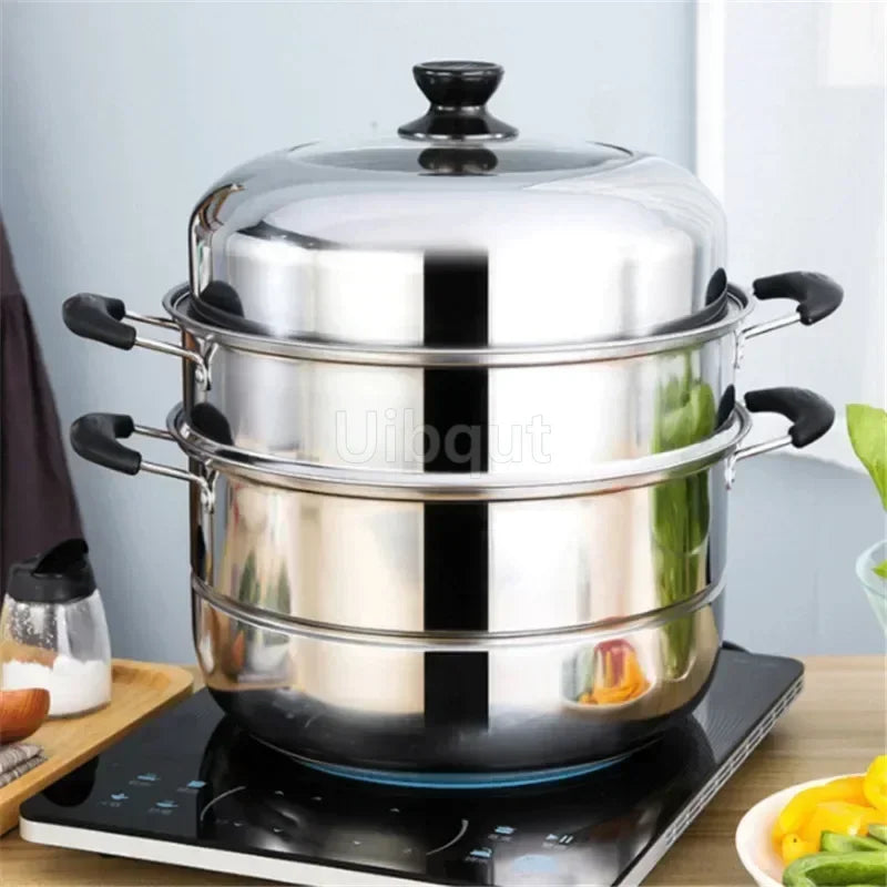 Acciaio inossidabile due tre strati pentola a vapore spessa pentola a vapore zuppa pentole universali per fornello a induzione fornello a gas pentola a vapore