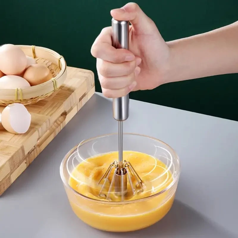 EcoChef™ Beech Handle Semi-Automatic Stainless Steel Whisk
