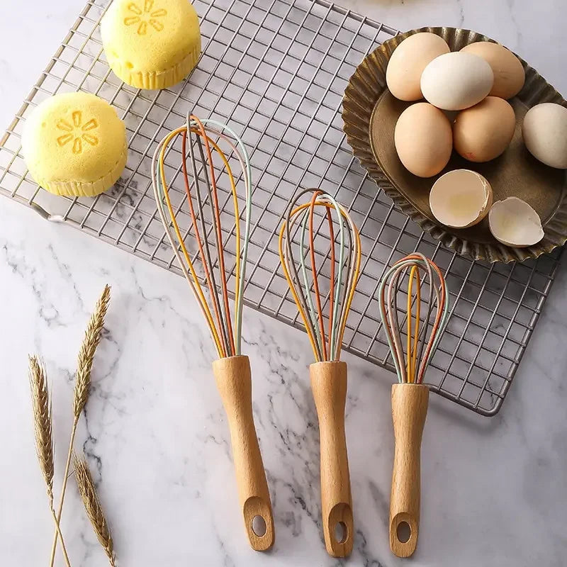 EcoChef™ Beech Handle Semi-Automatic Stainless Steel Whisk