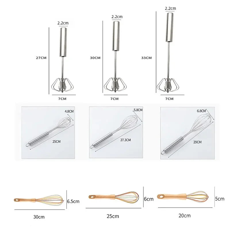 EcoChef™ Beech Handle Semi-Automatic Stainless Steel Whisk